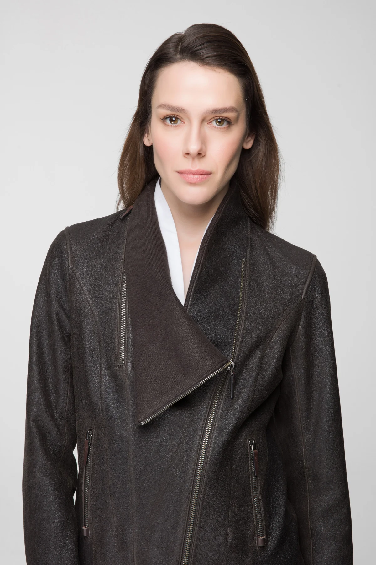 Alba - Brown Bitter Leather Jacket - Image 2