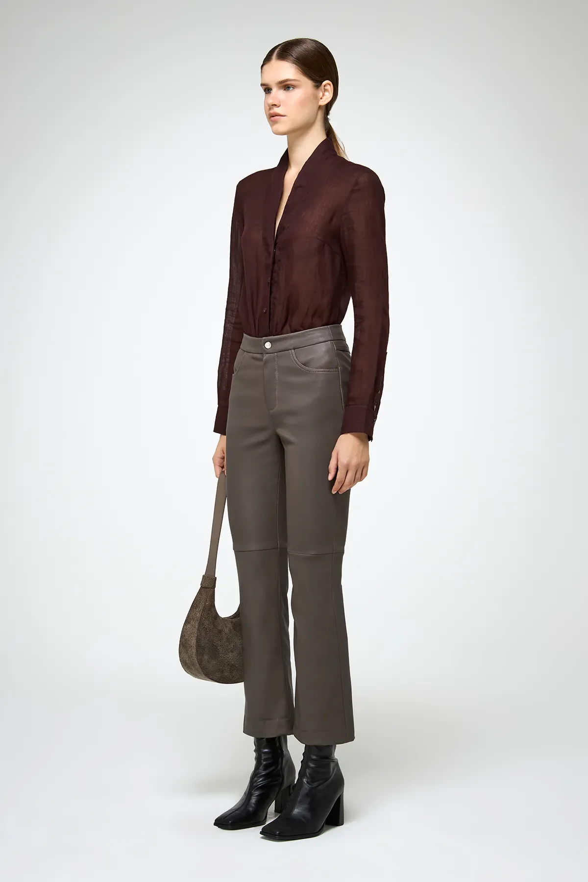 Ambre - Grey Leather Pant - Image 4