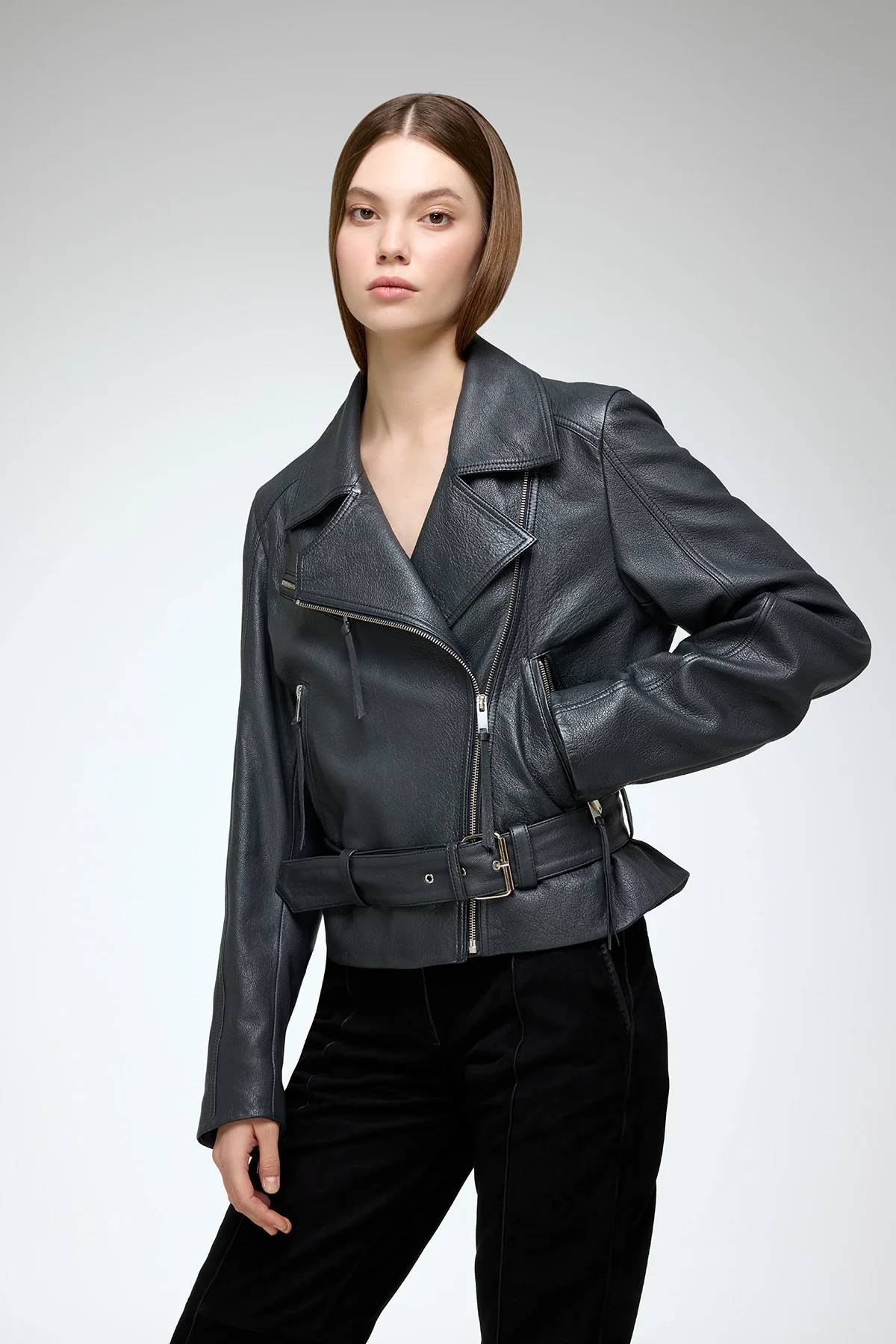 Amelia - Anthracite Leather Jacket - Image 2