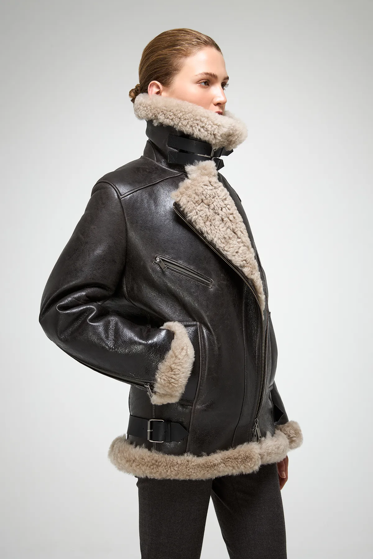 Antonella - Anthracite Shearling Coat - Image 4