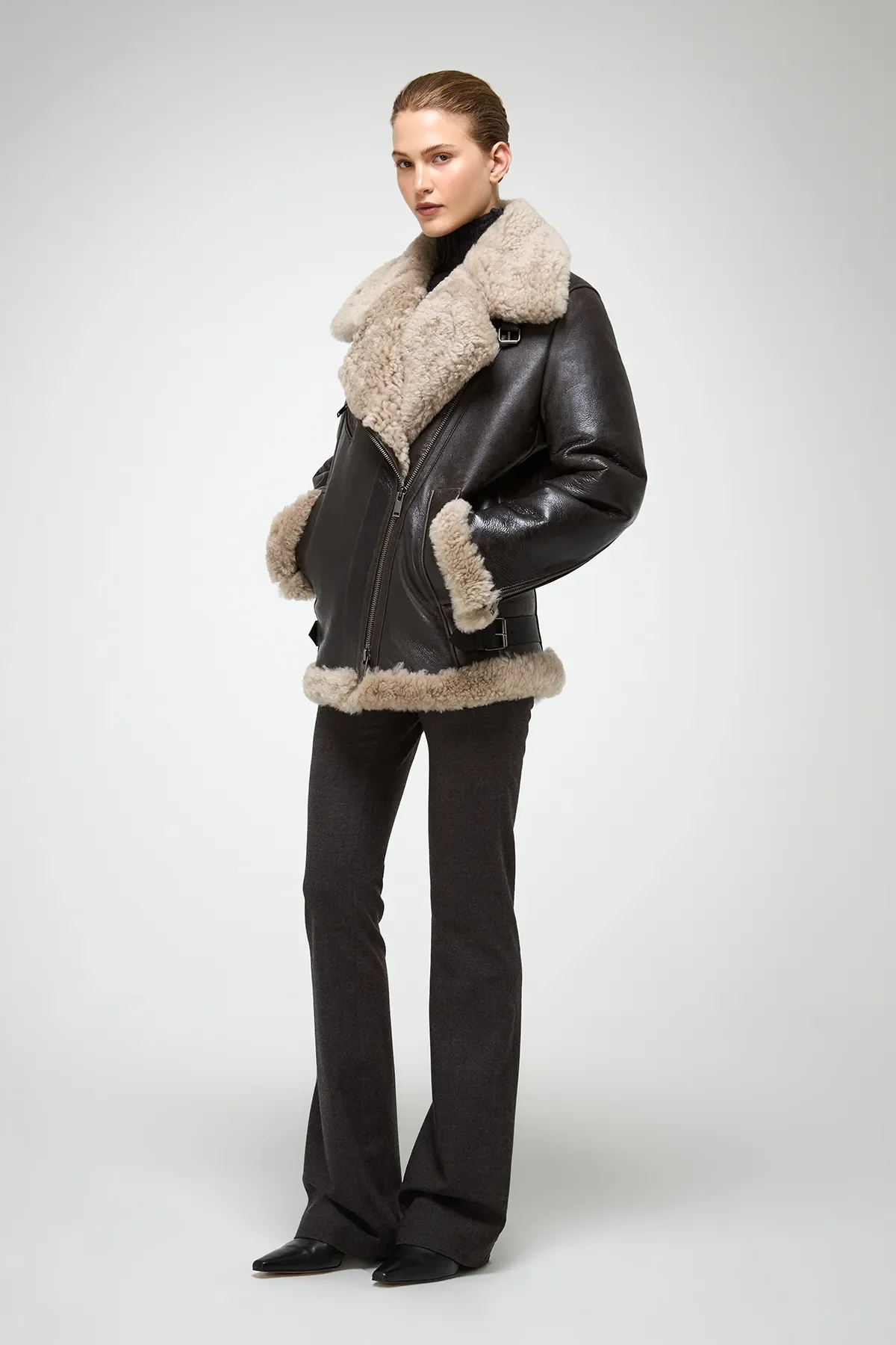 Antonella - Anthracite Shearling Coat - Image 5
