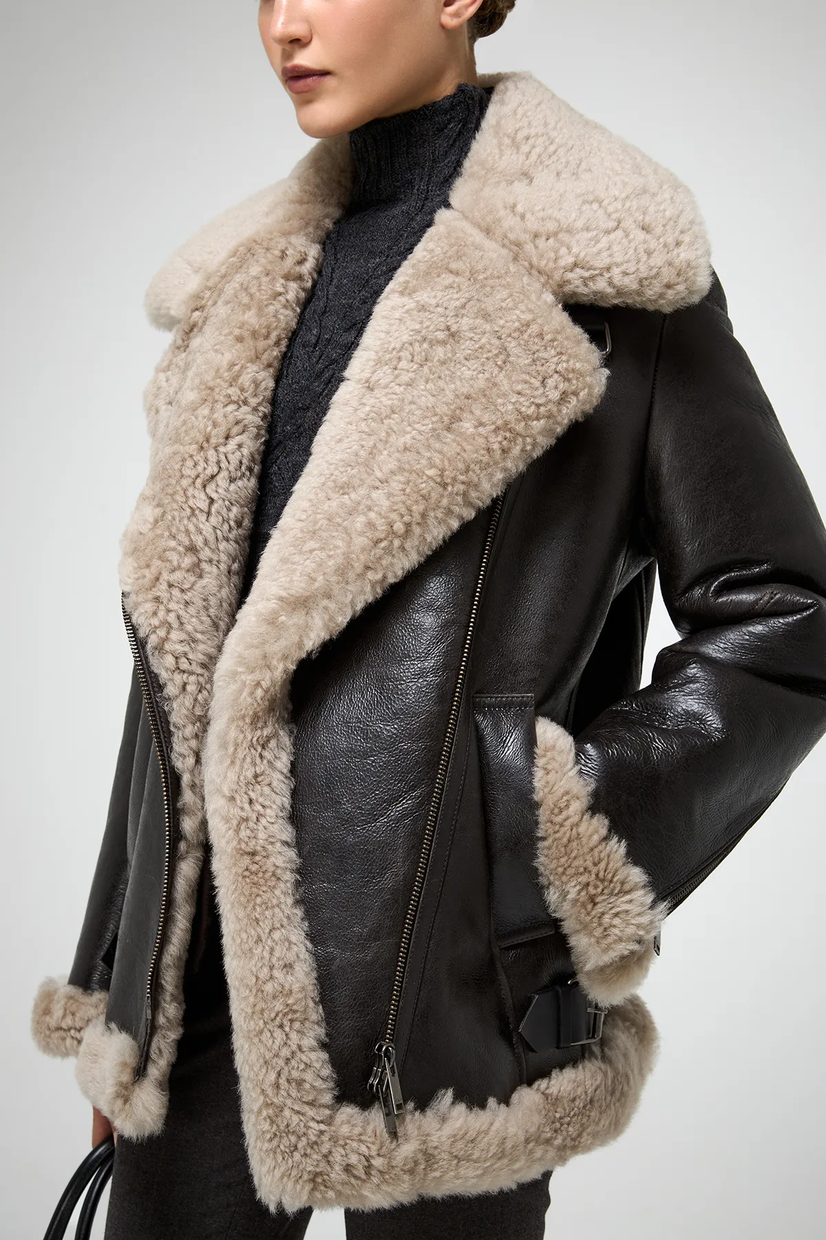 Antonella - Anthracite Shearling Coat - Image 7