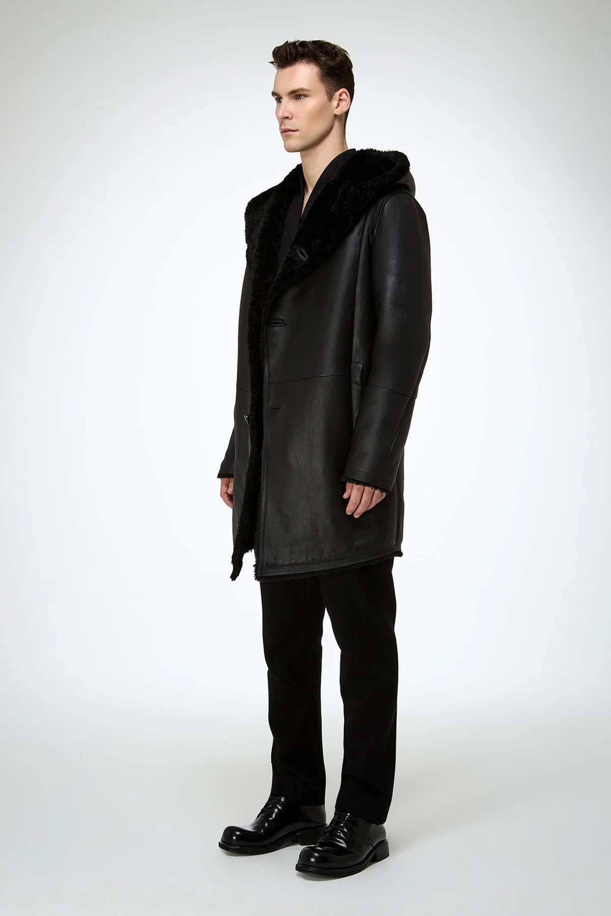 Teo - Black Shearling Coat - Image 4