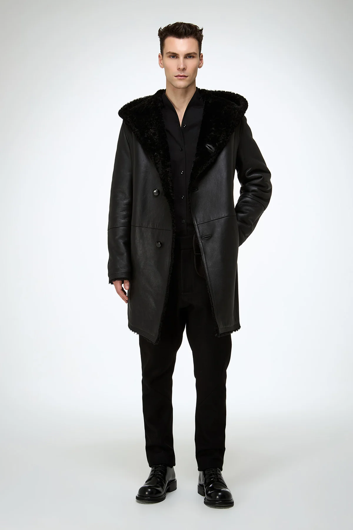 Teo - Black Shearling Coat - Image 5