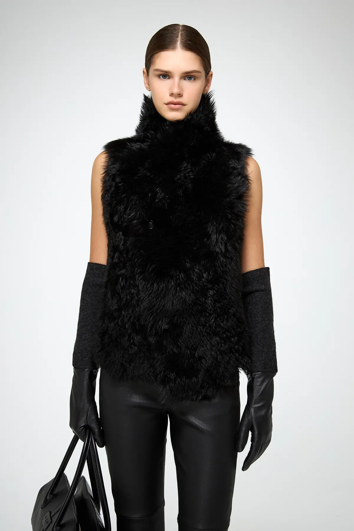 Solene - Black Shearling Vest - Image 3