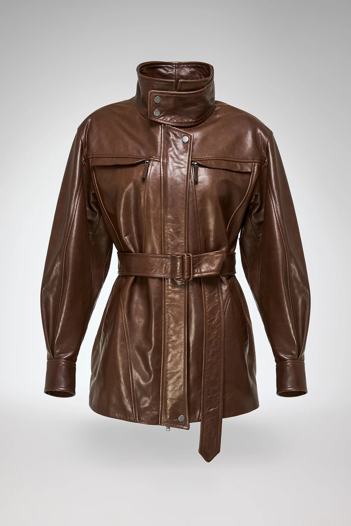 Chiara - Tobacco Leather Coat - Image 7