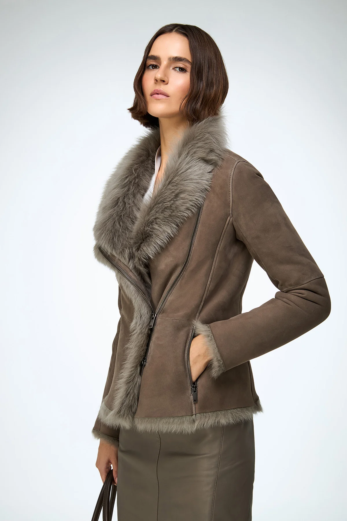 Adila - Stone Shearling Jacket - Image 4