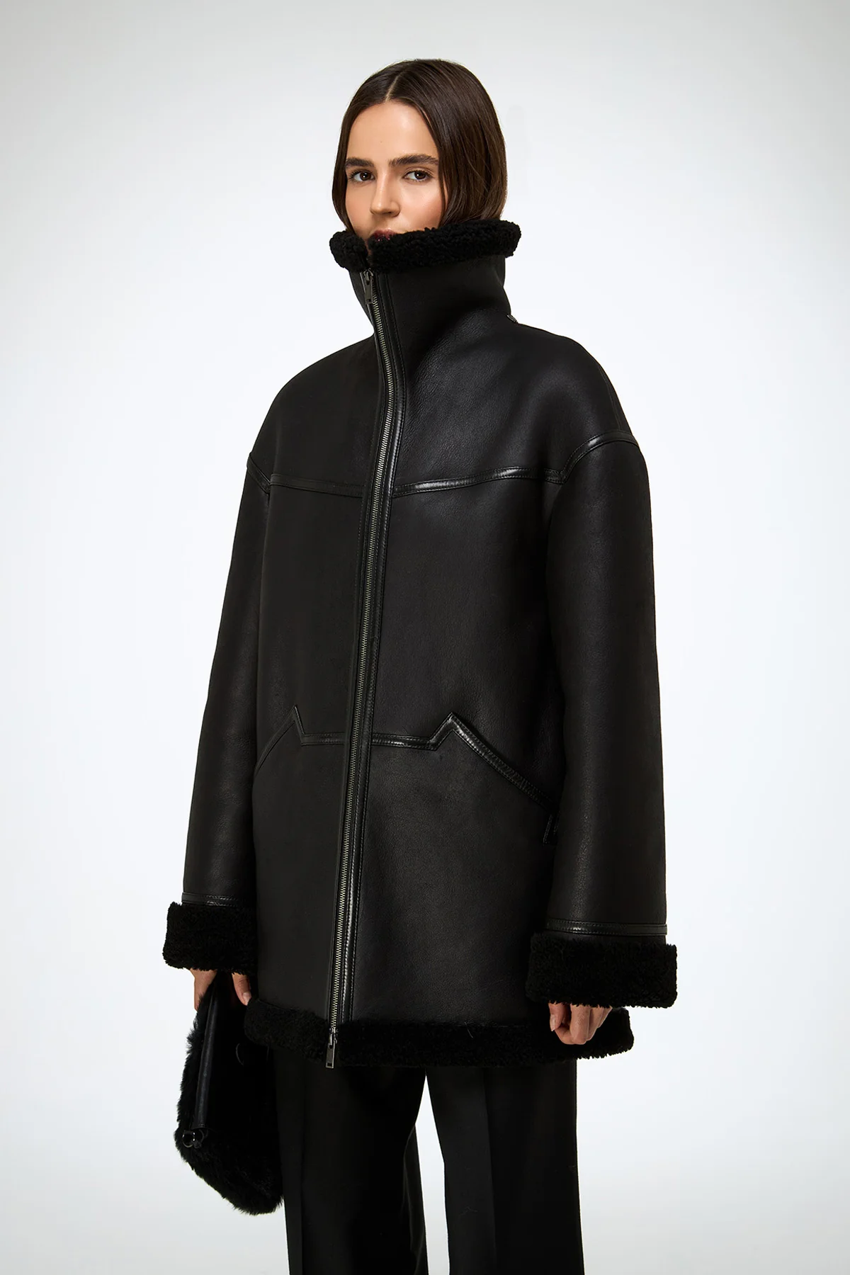 Dina - Black Shearling Coat - Image 5