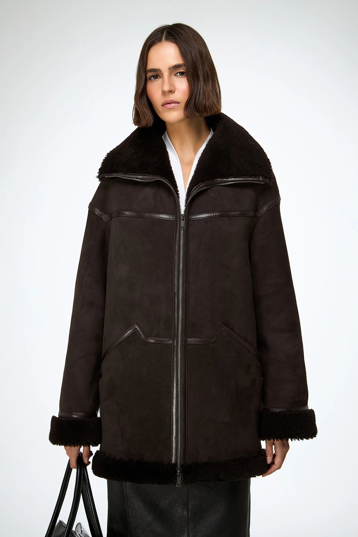 Dina - Dark Brown Shearling Coat - Image 2