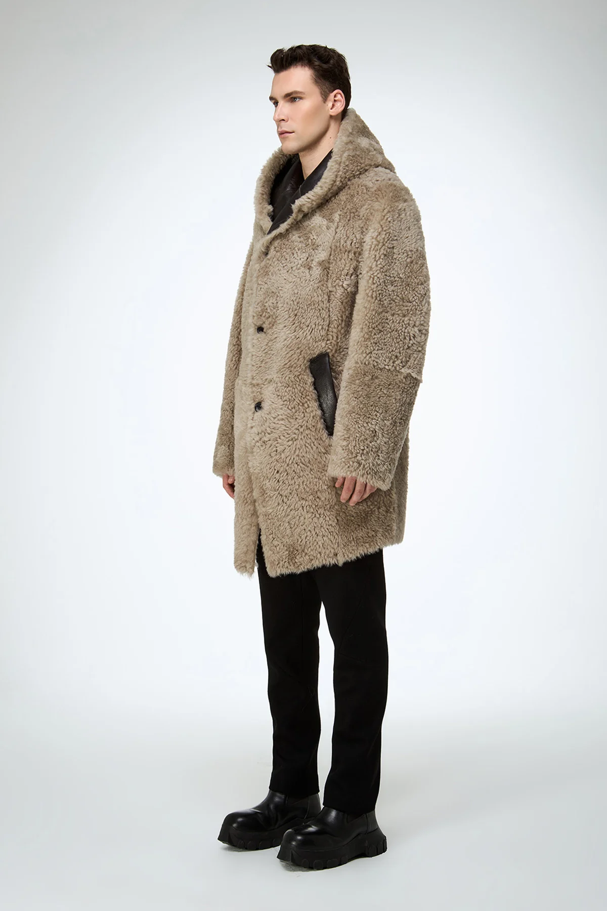 Fabio - Stone Shearling Coat - Image 5