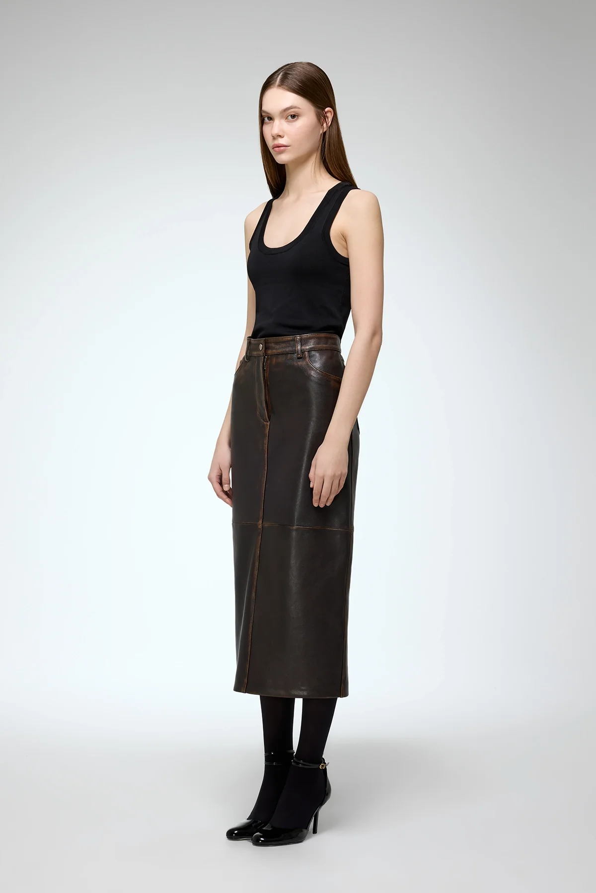 Fanny - Brown Leather Skirt - Image 2
