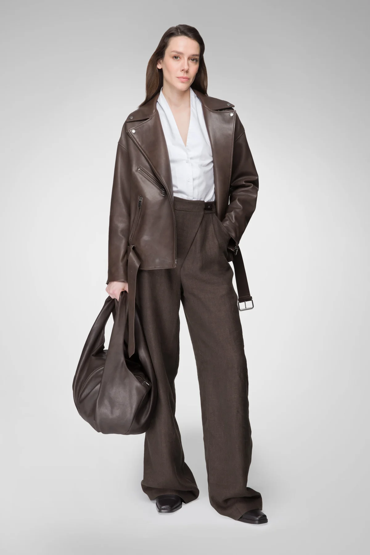 Cloudy Brown Leather Jacket - Image 3