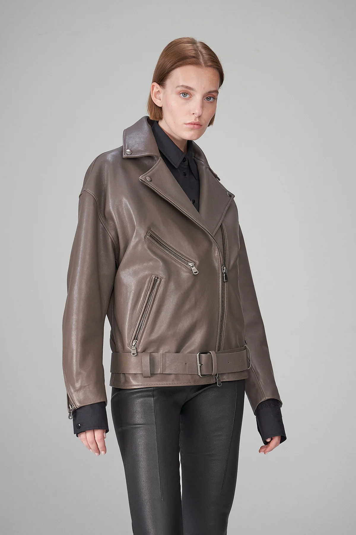 Gisele - Grey Leather Jacket - Image 4