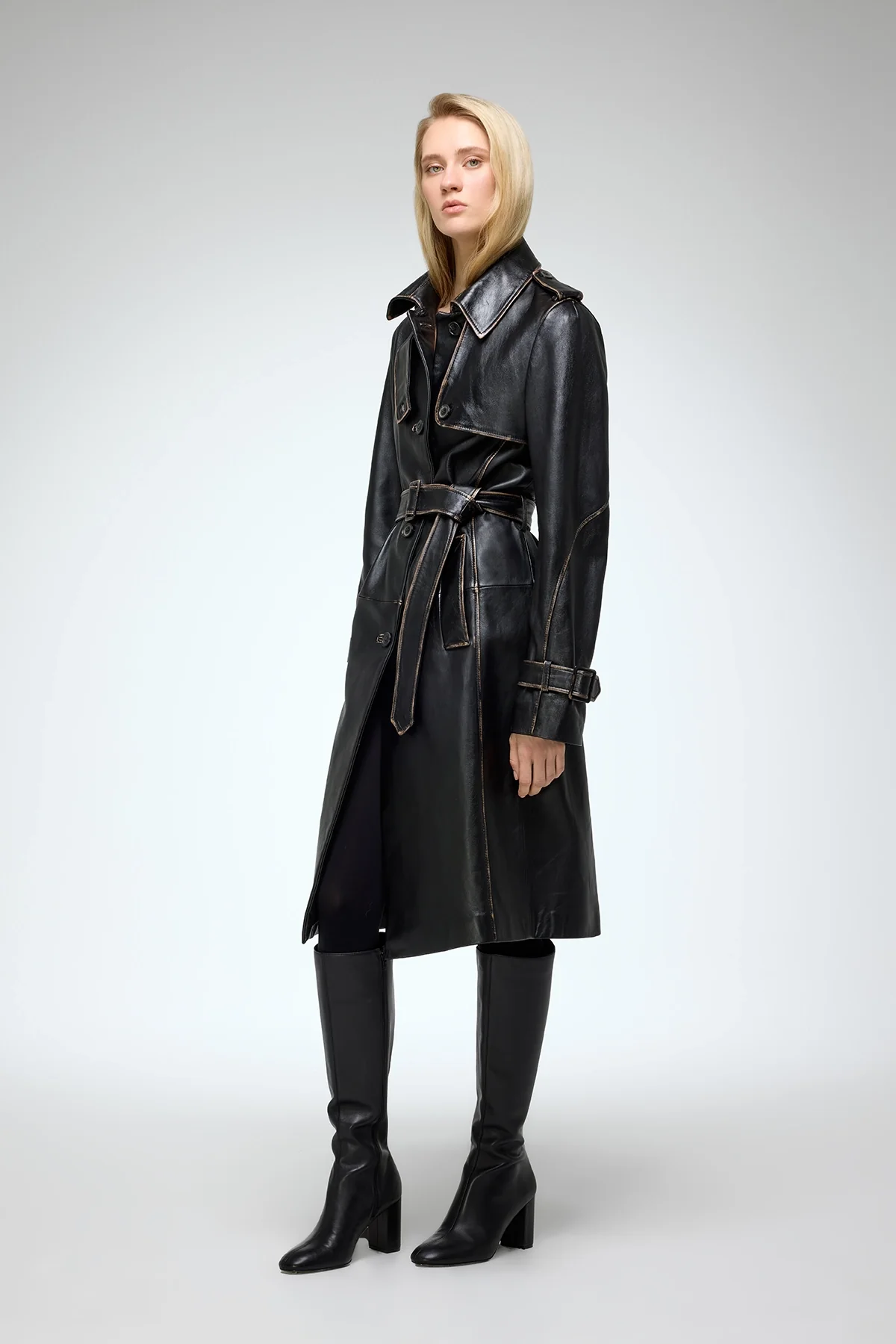 Helena - Black Leather Coat - Image 3