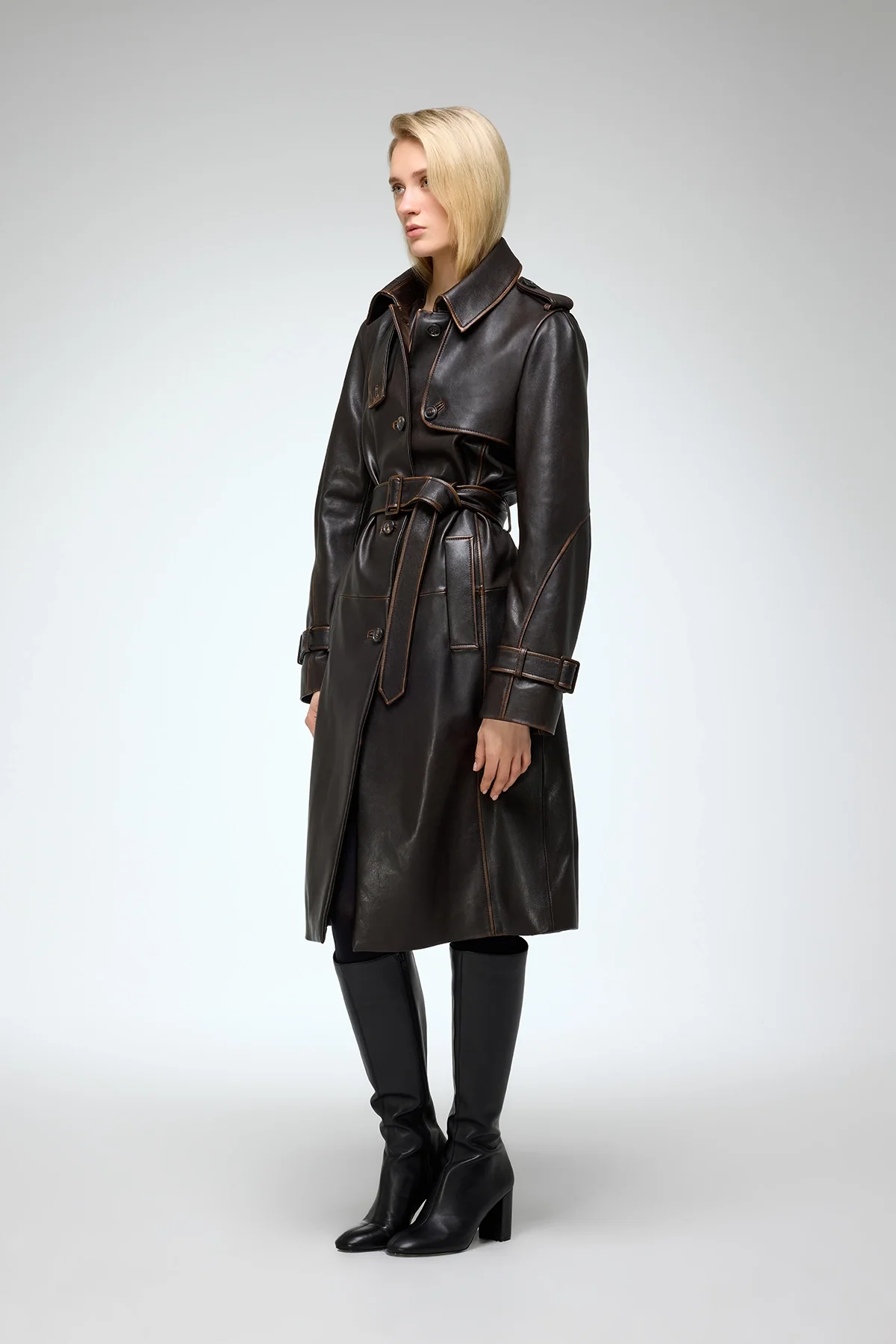 Helena - Brown Leather Coat - Image 3