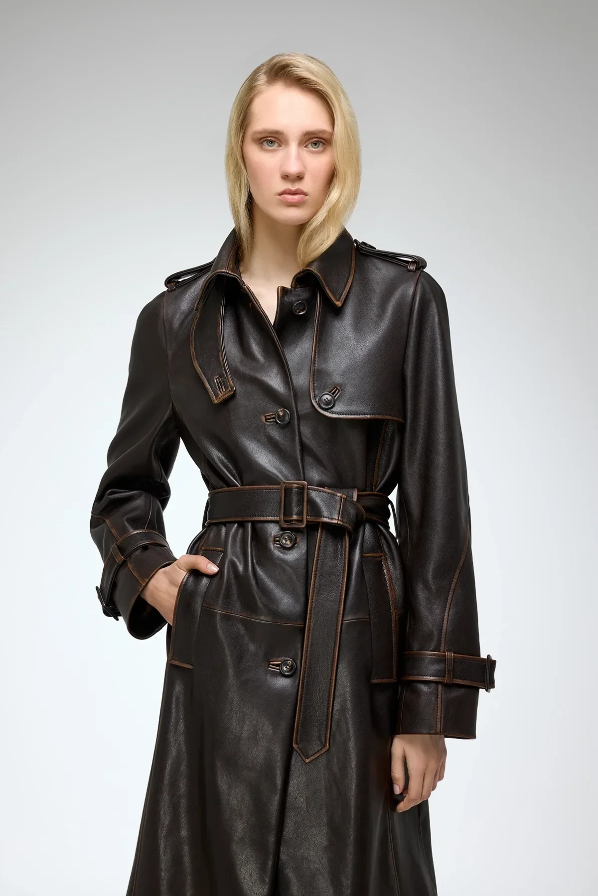 Helena - Brown Leather Coat - Image 4
