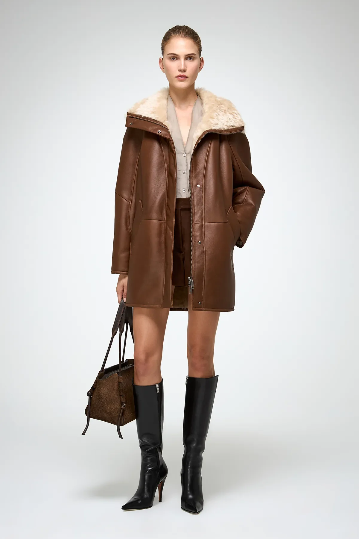 Prescillia - Brown Shearling Coat - Image 3