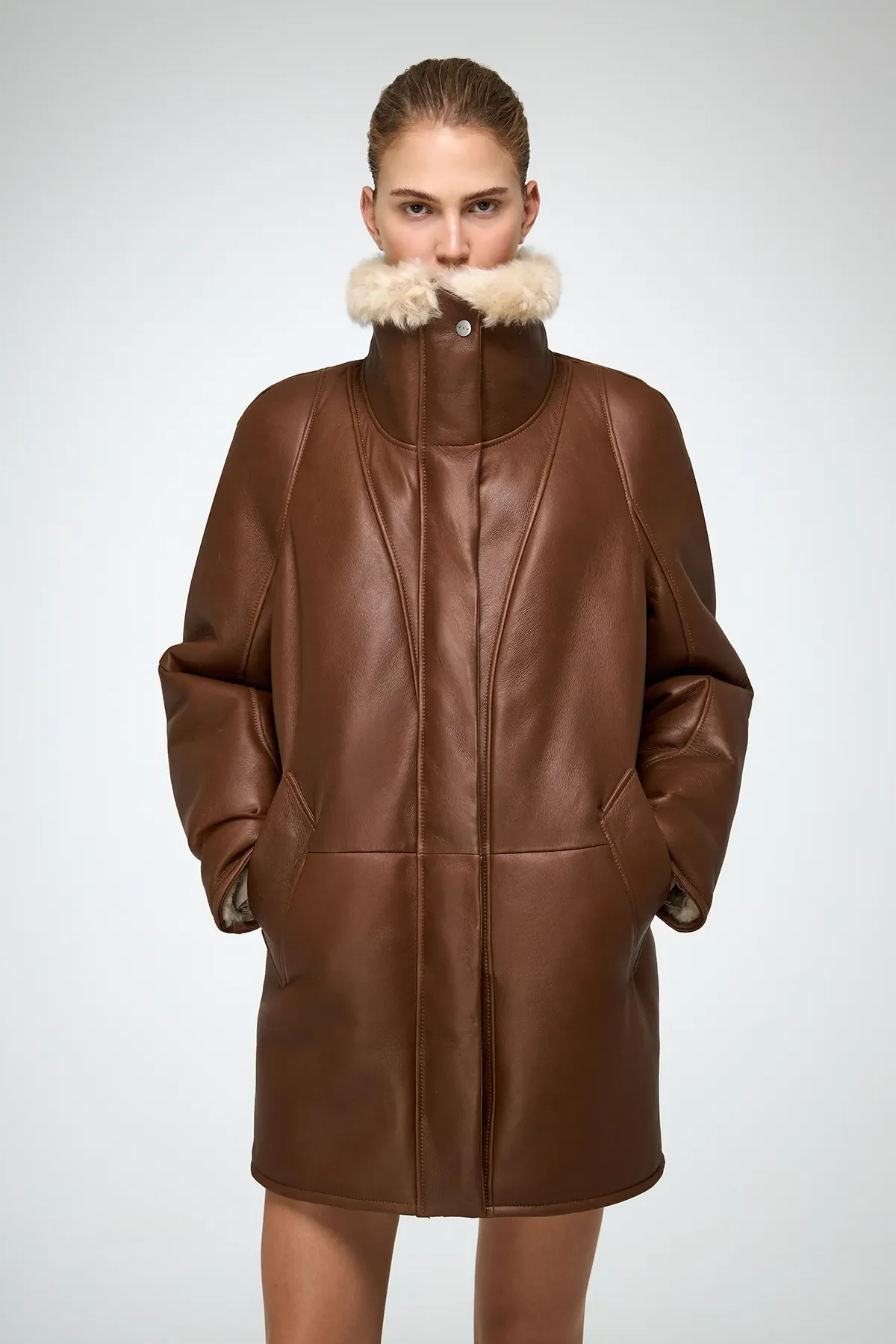 Prescillia - Brown Shearling Coat - Image 4