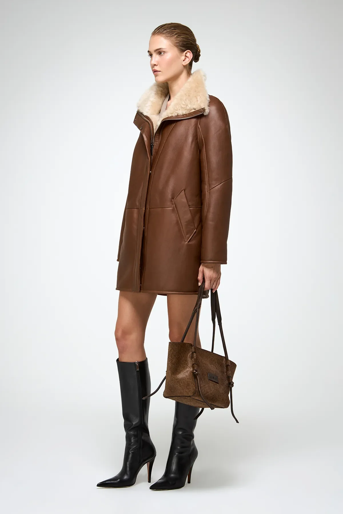 Prescillia - Brown Shearling Coat - Image 5