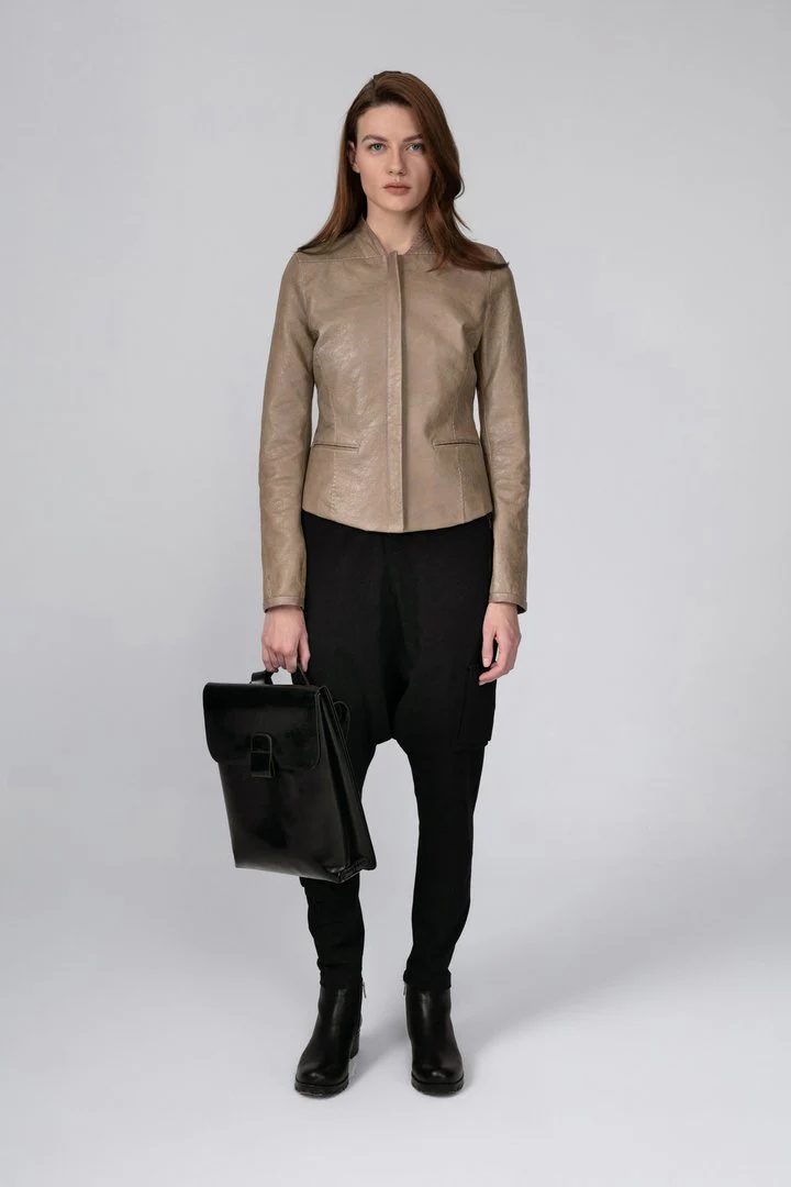 Lily - Beige Leather Jacket - Image 3