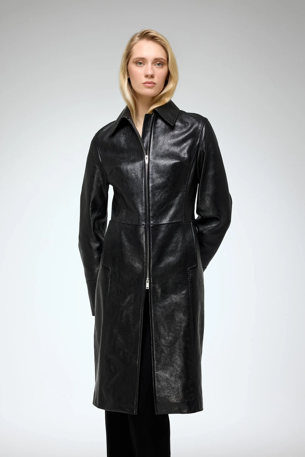 Liora - Black Leather Coat - Image 2