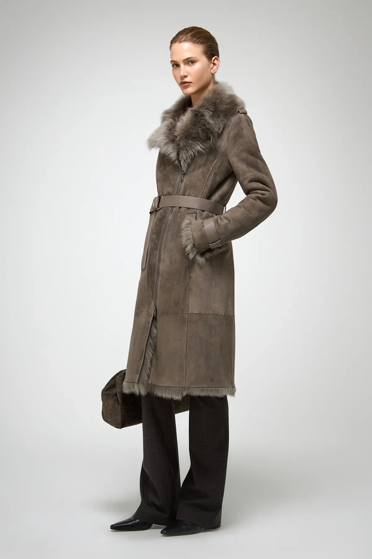 Lyza -  Toscana Stone Shearling Coat - Image 3