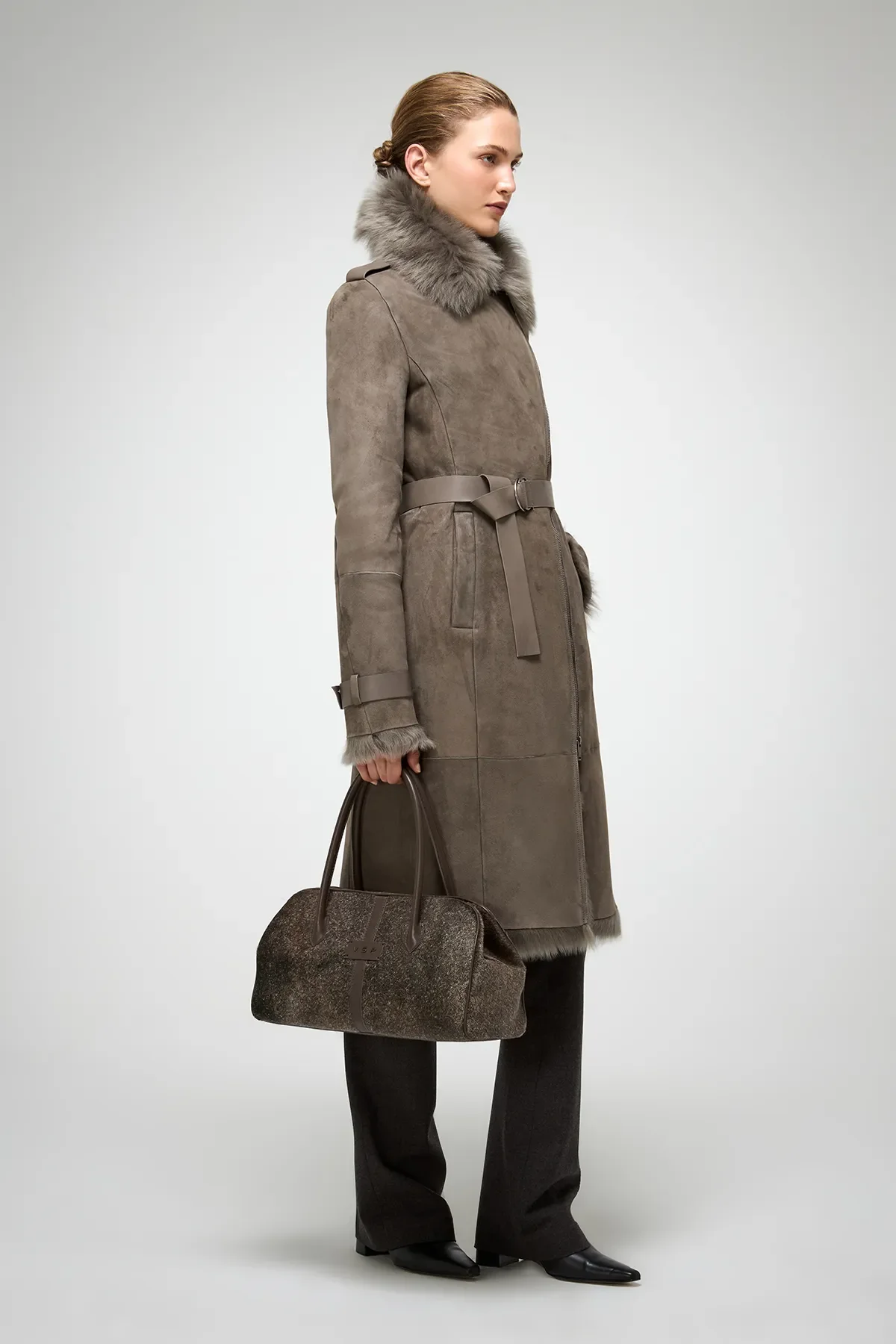 Lyza -  Toscana Stone Shearling Coat - Image 4