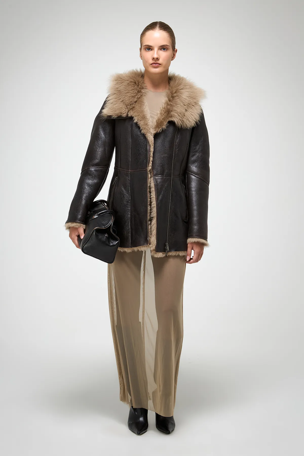 Mallory - Desert Beige Shearling Coat - Image 3