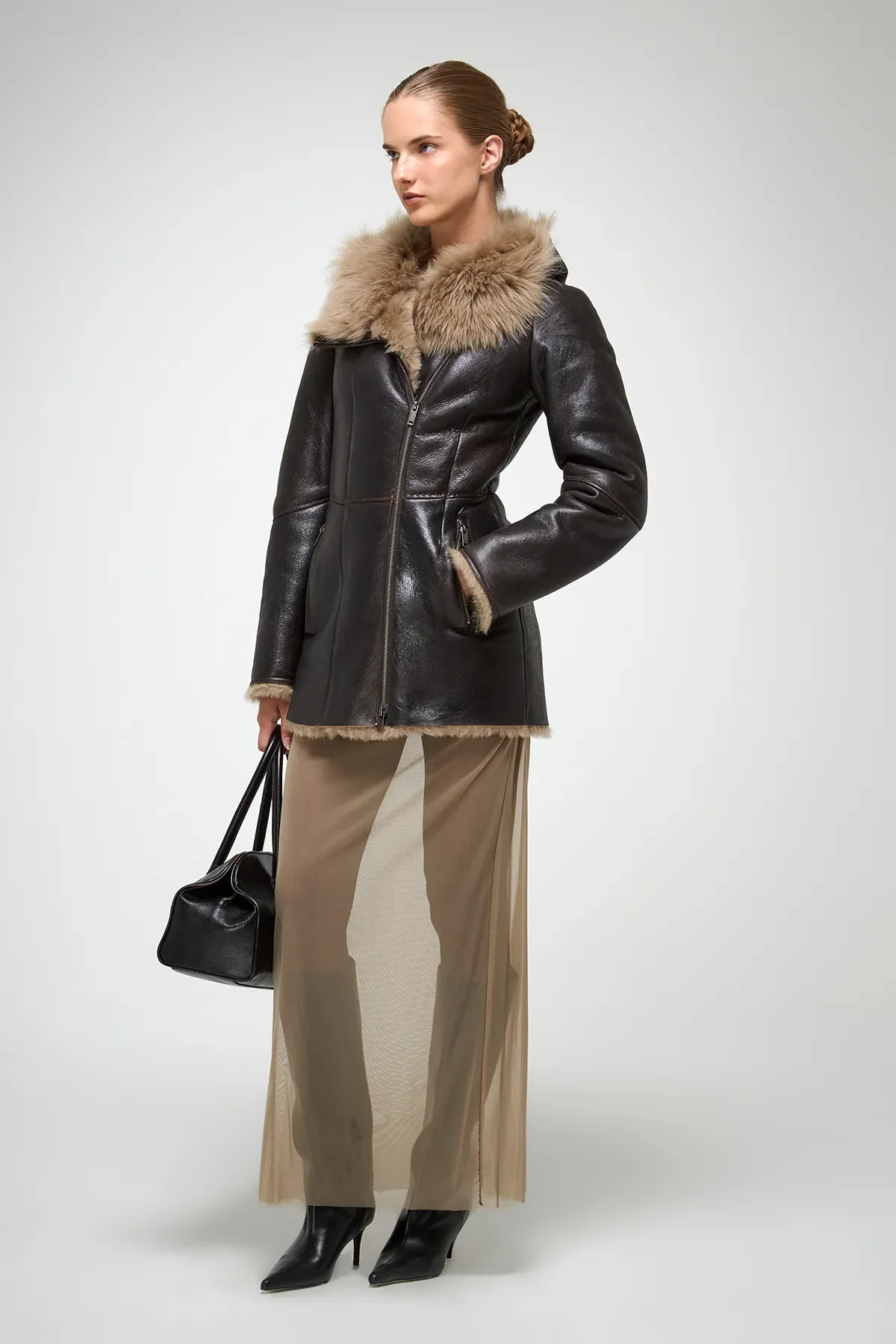 Mallory - Desert Beige Shearling Coat - Image 4