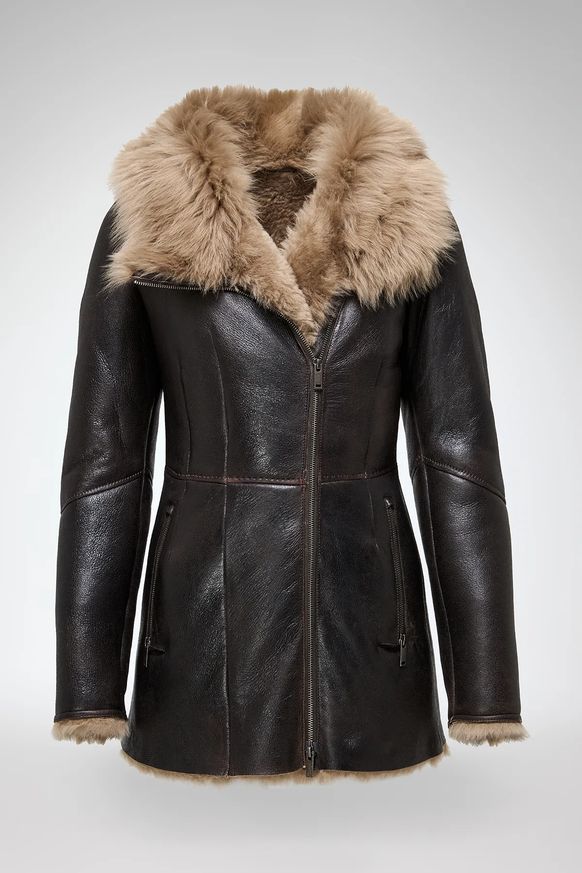 Mallory - Desert Beige Shearling Coat - Image 5