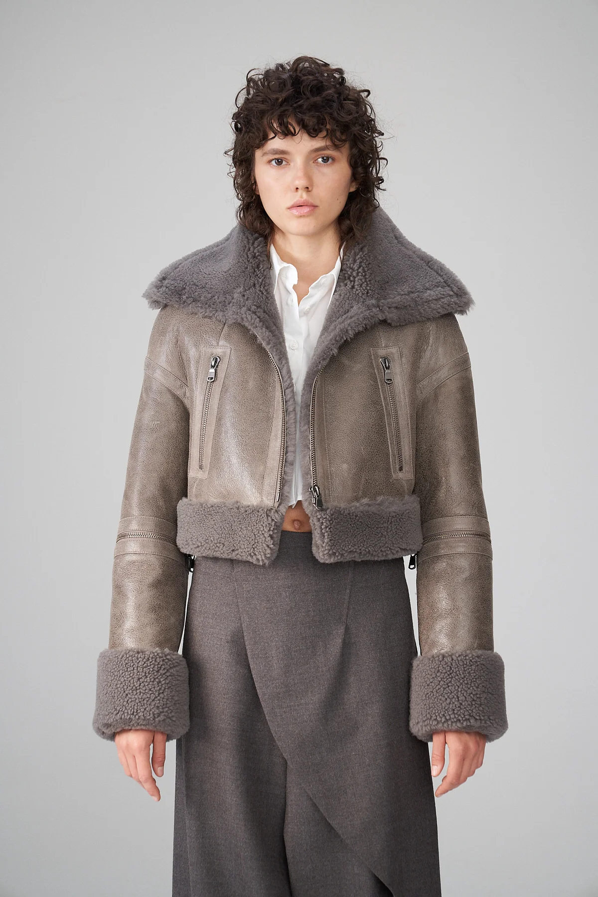 Mari - Grey Shearling Jacket - Image 3