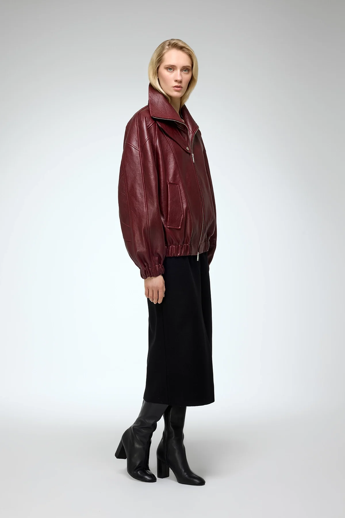 May - Bordeaux Leather Jacket - Image 4