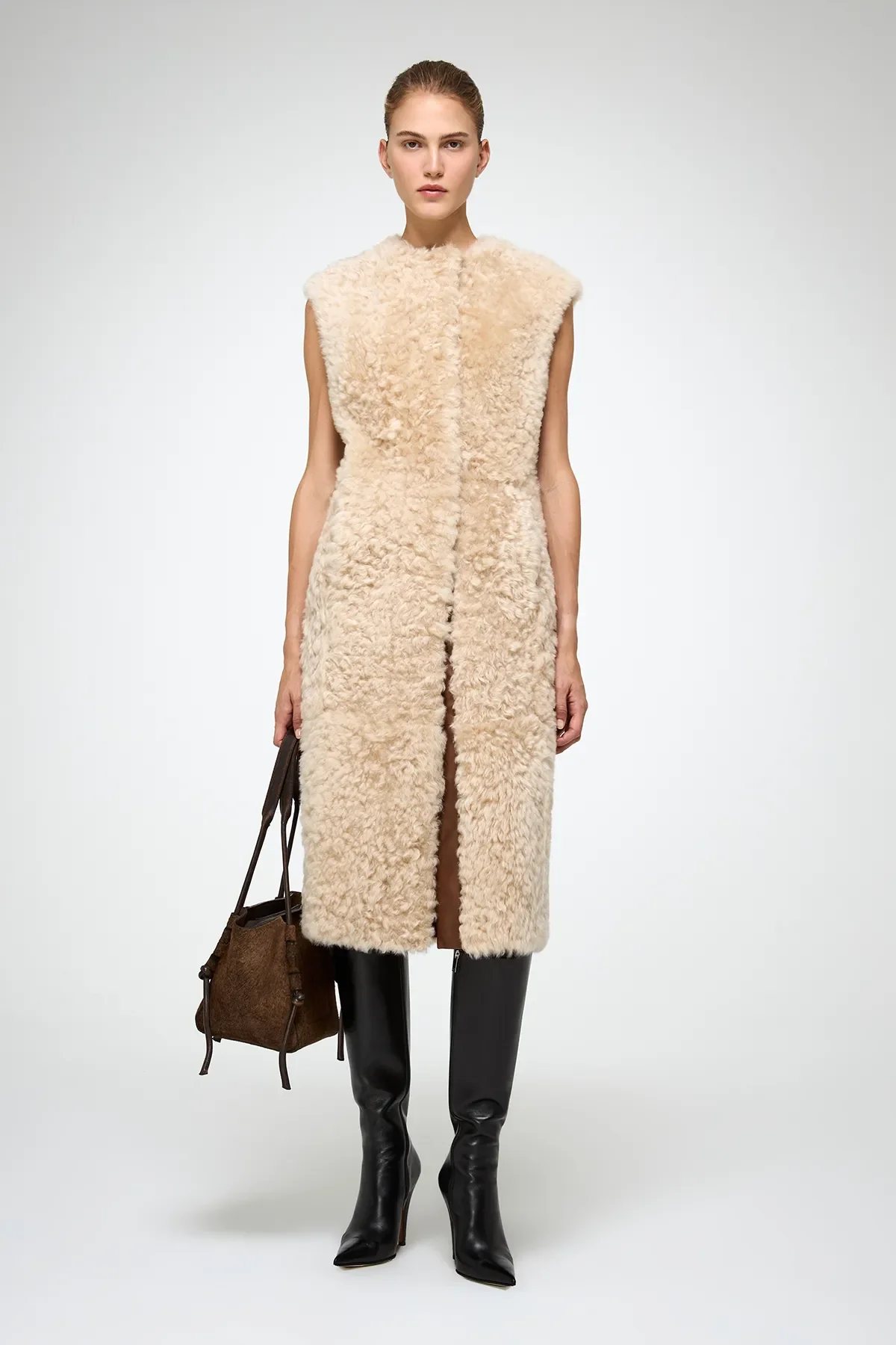 Mirella - Light Brown Shearling Vest - Image 3