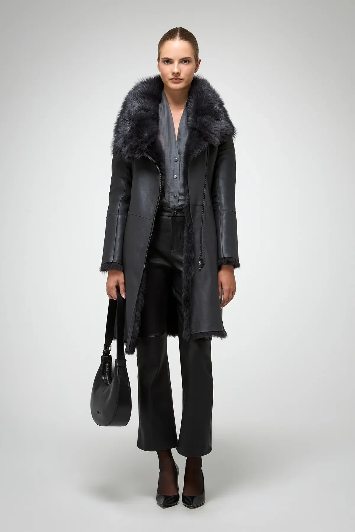 Mylena - Toscana Anthracite Shearling Coat - Image 3