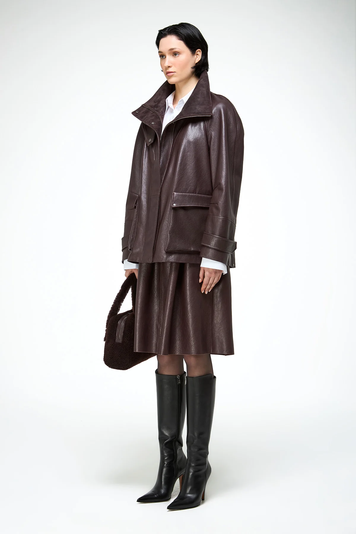 Naomi - Dark Bordeaux Leather Coat - Image 5