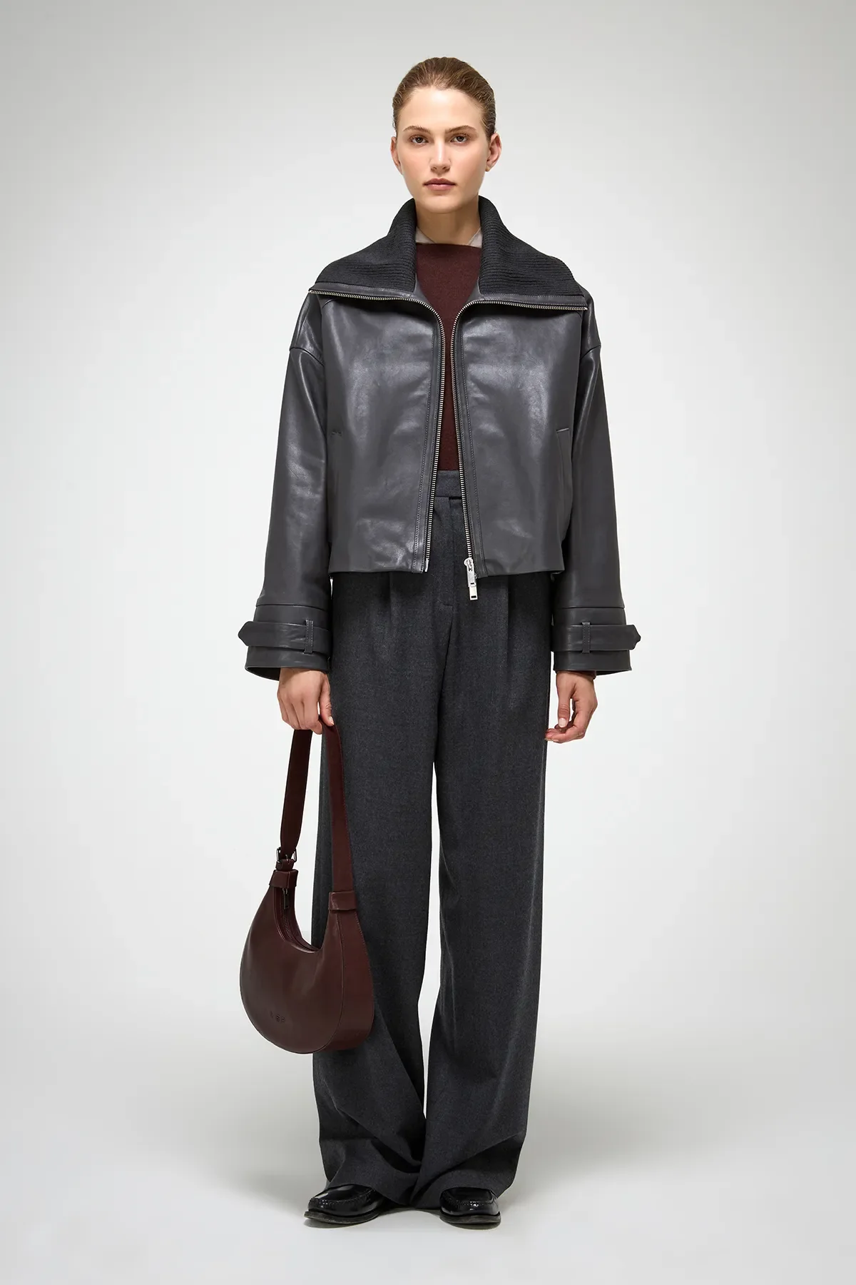 Olga - Anthracite Leather Jacket - Image 3