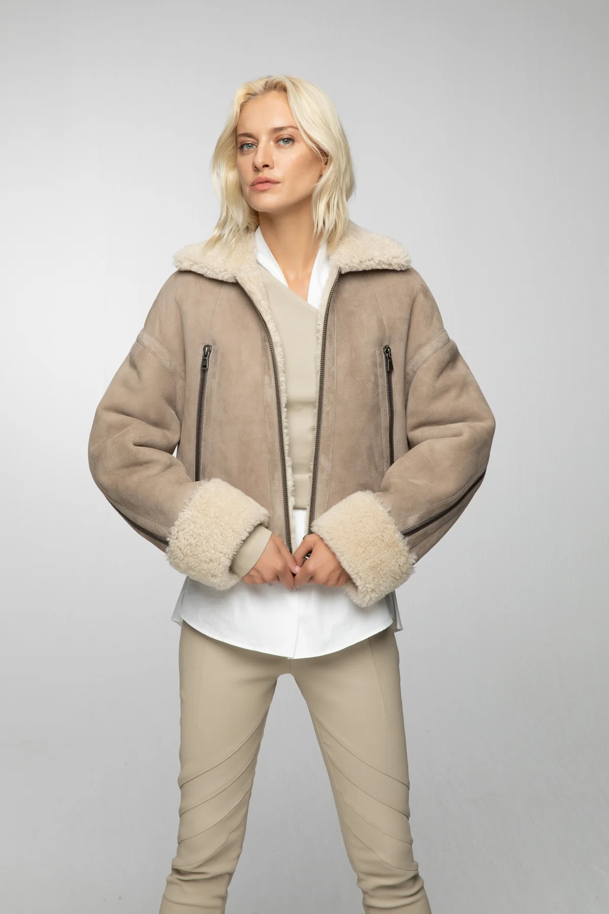 Paola - Beige Shearling Jacket - Image 2