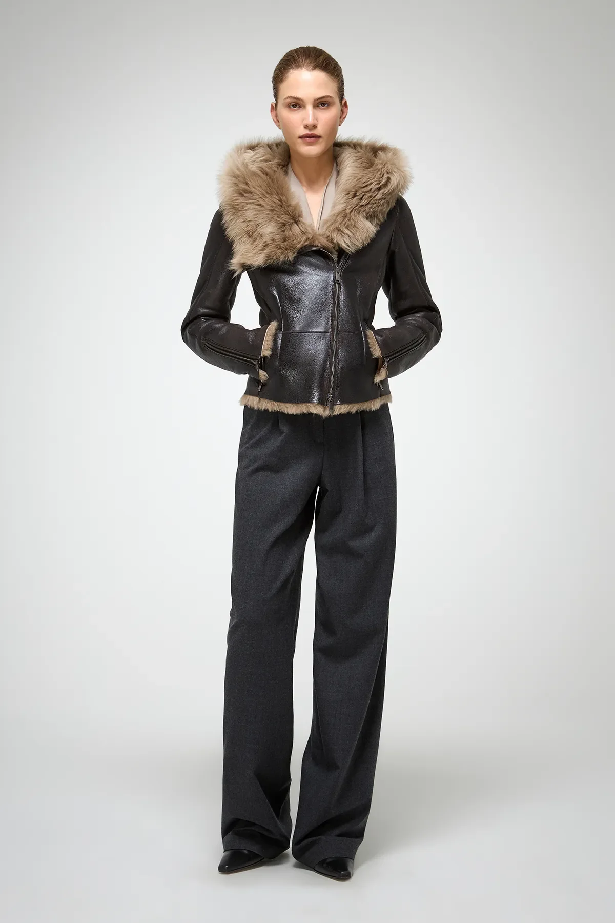 Petra - Desert Beige Shearling Jacket - Image 4