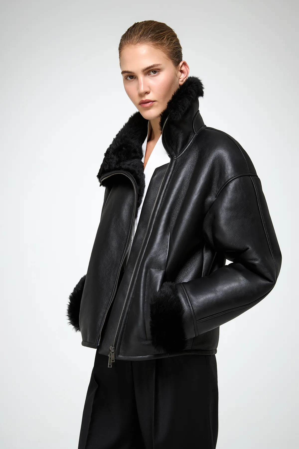 Pia - Black Shearling Jacket - Image 2