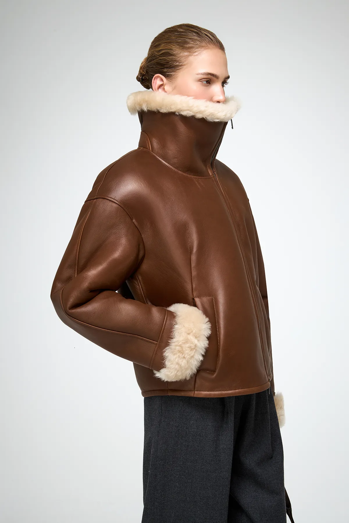 Pia - Brown Shearling Jacket - Image 4