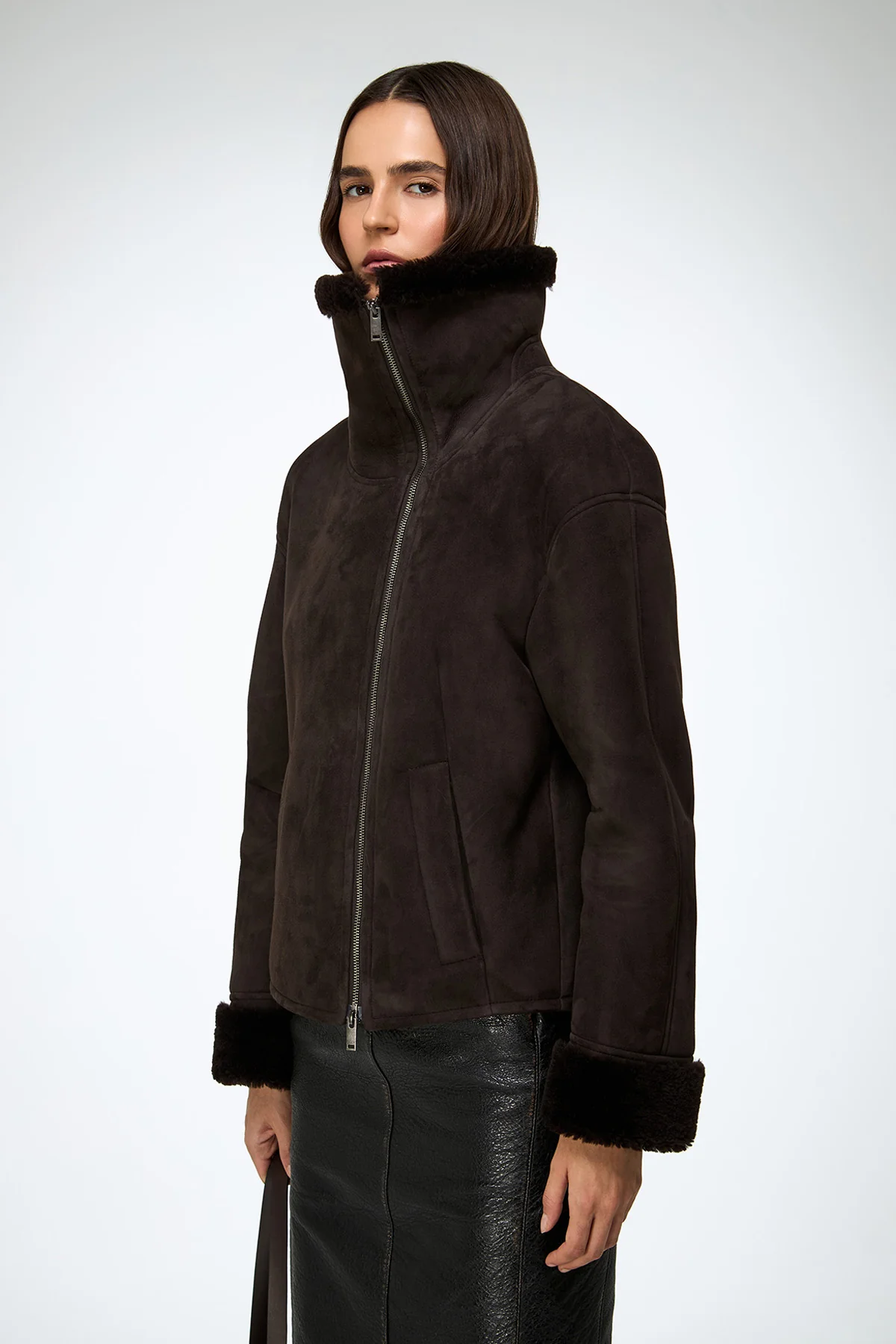 Pia - Dark Brown Shearling Jacket - Image 5