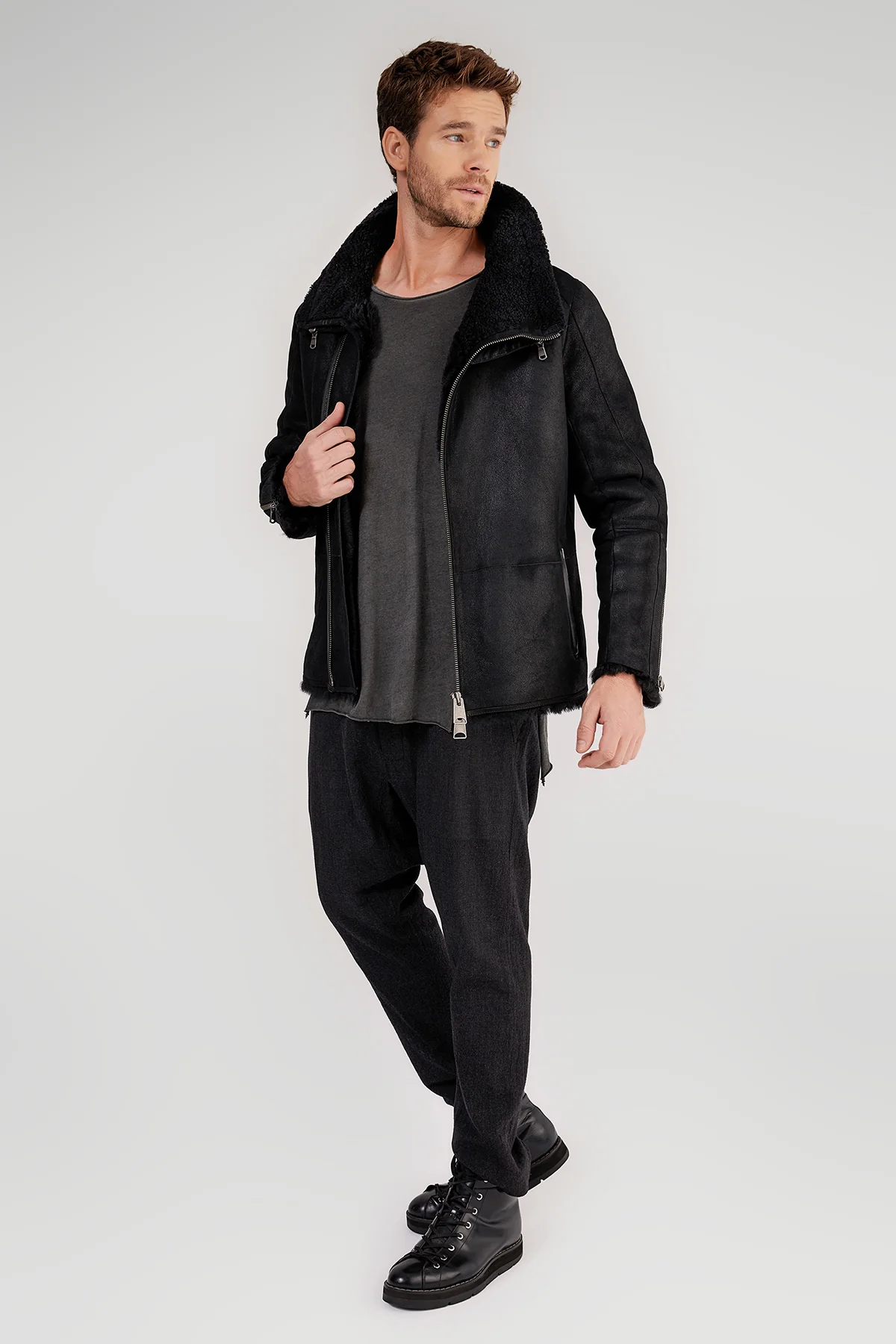 Black Shearling Jacket - Image 2