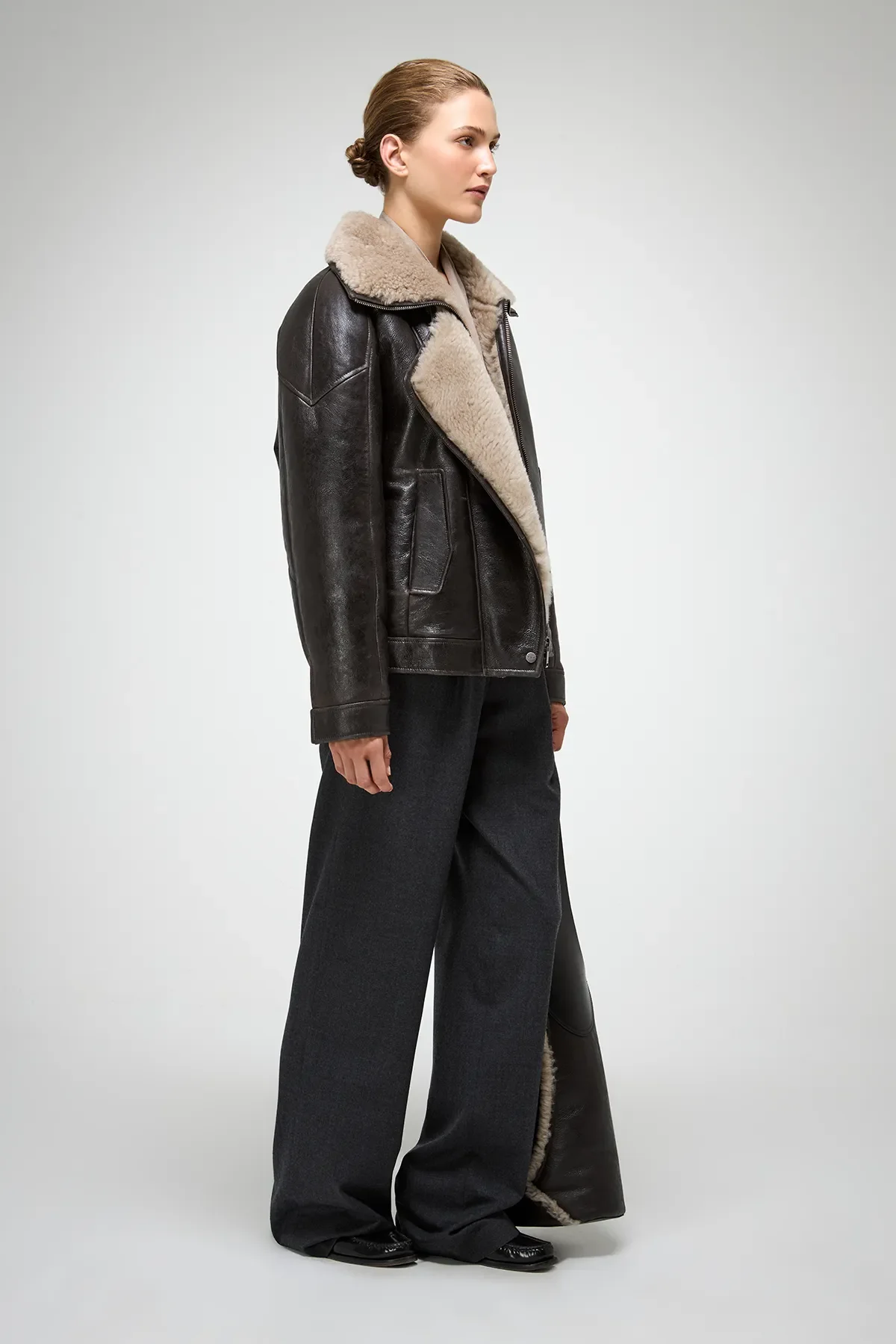 Sandie - Anthracite Shearling Jacket - Image 3