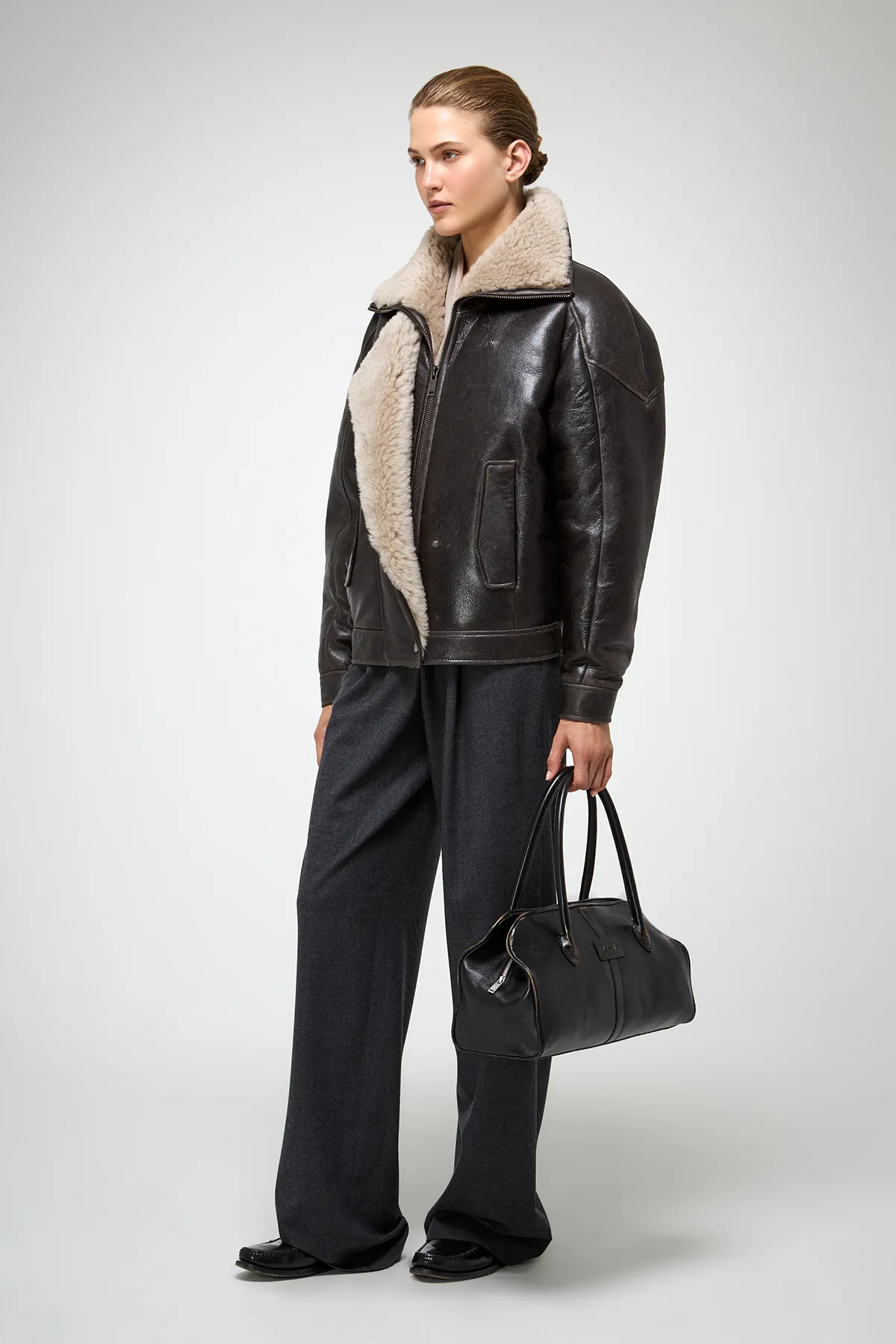 Sandie - Anthracite Shearling Jacket - Image 4