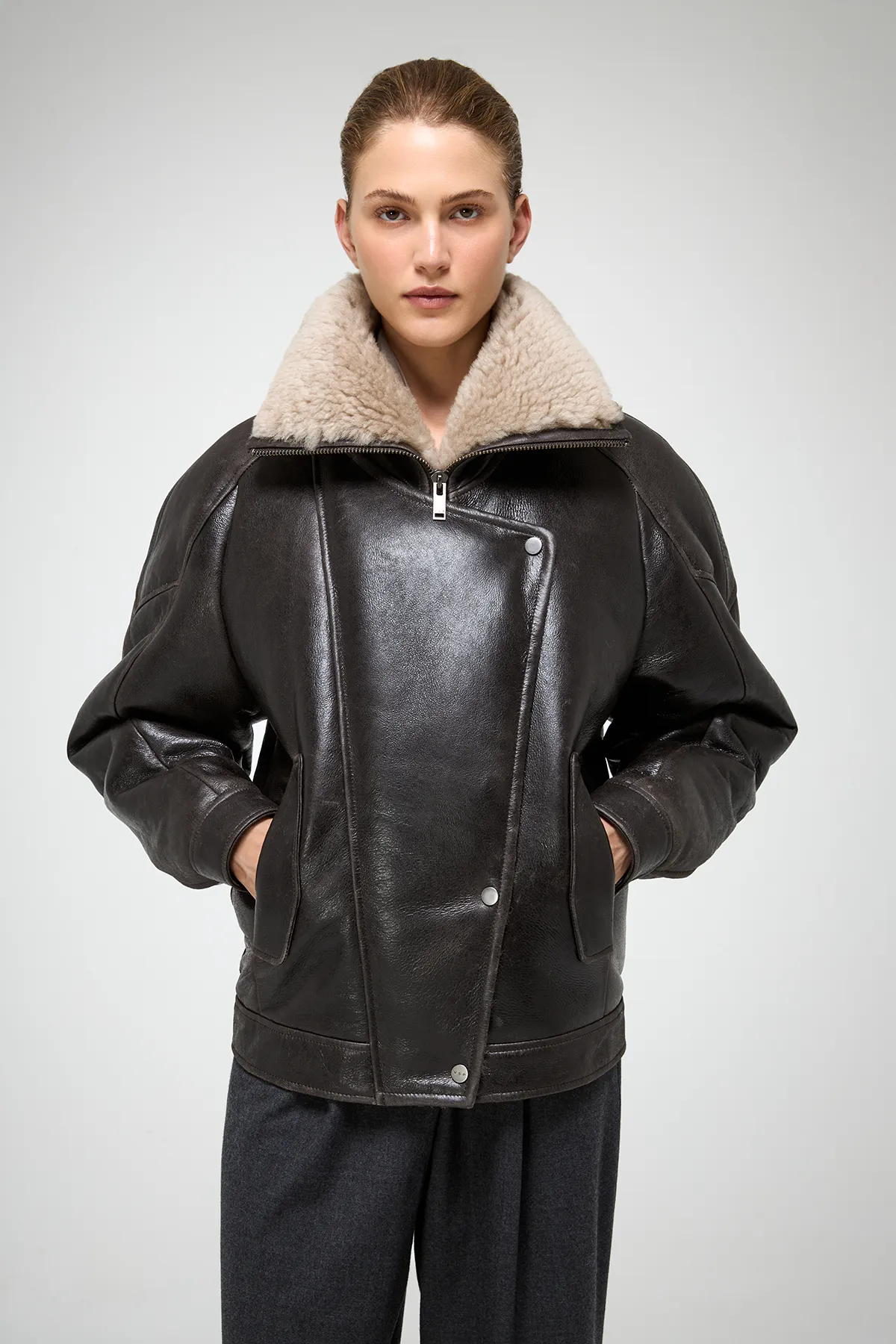 Sandie - Anthracite Shearling Jacket - Image 5