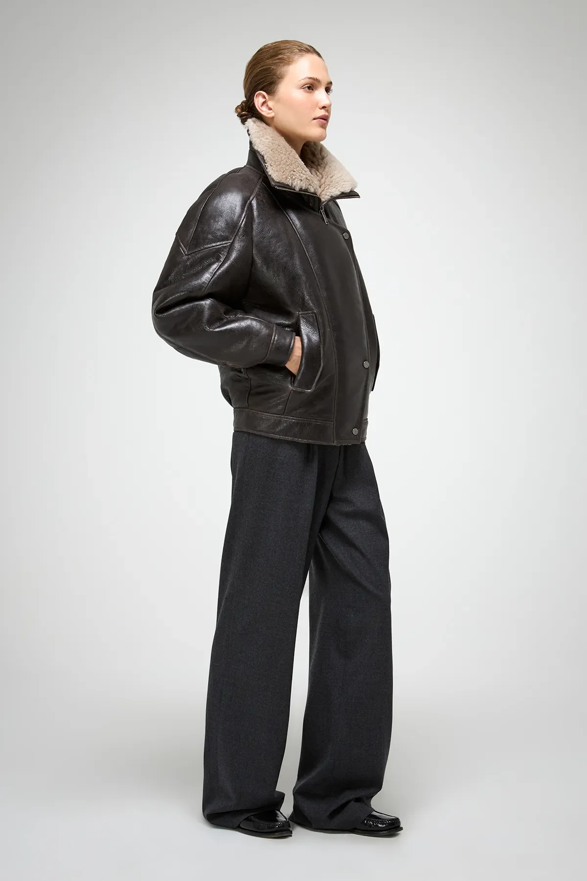 Sandie - Anthracite Shearling Jacket - Image 6
