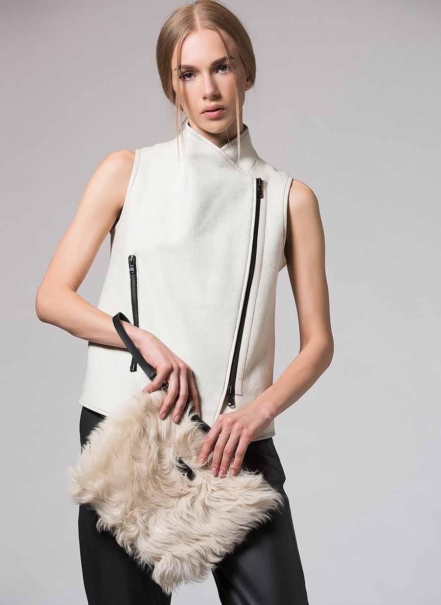 Beige Shearling Clutch - Image 2