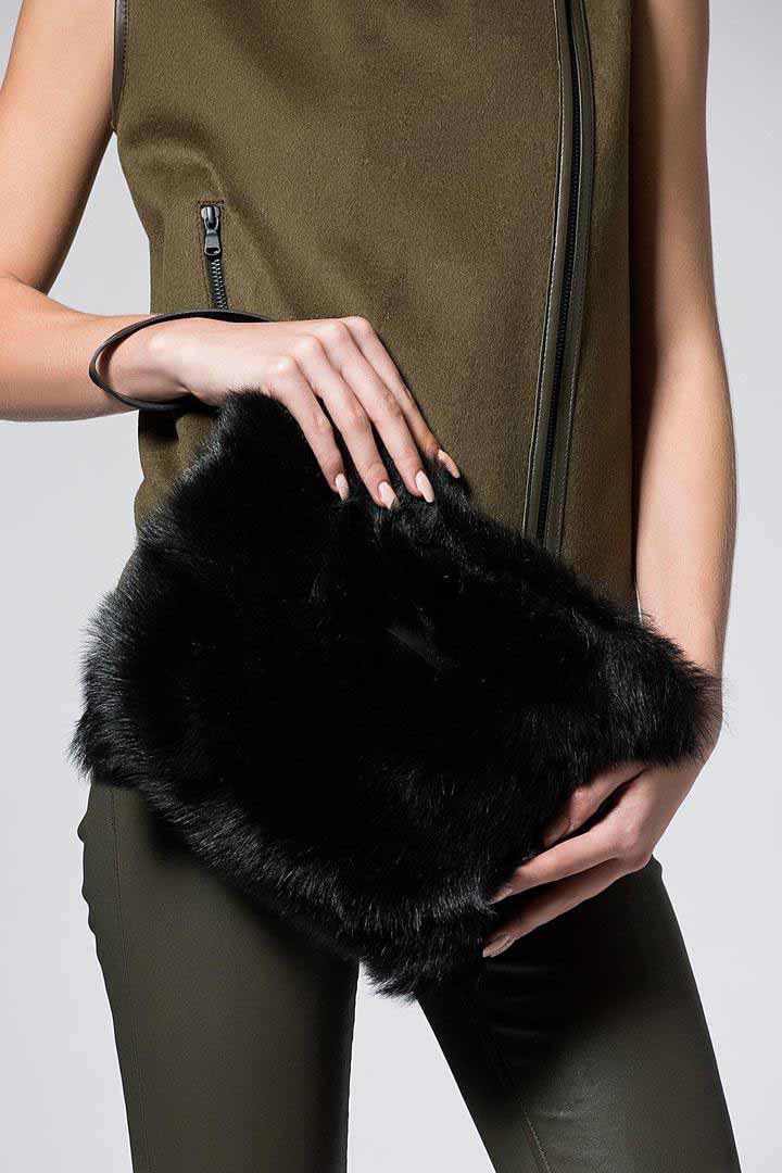Black Metallic Shearling Clutch - Image 3