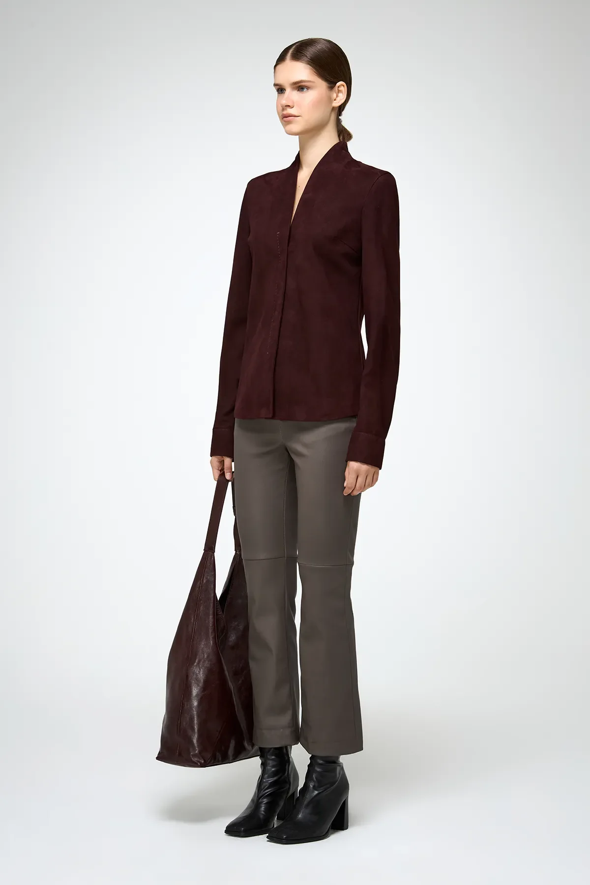 Talia - Burgundy Leather Shirt - Image 4