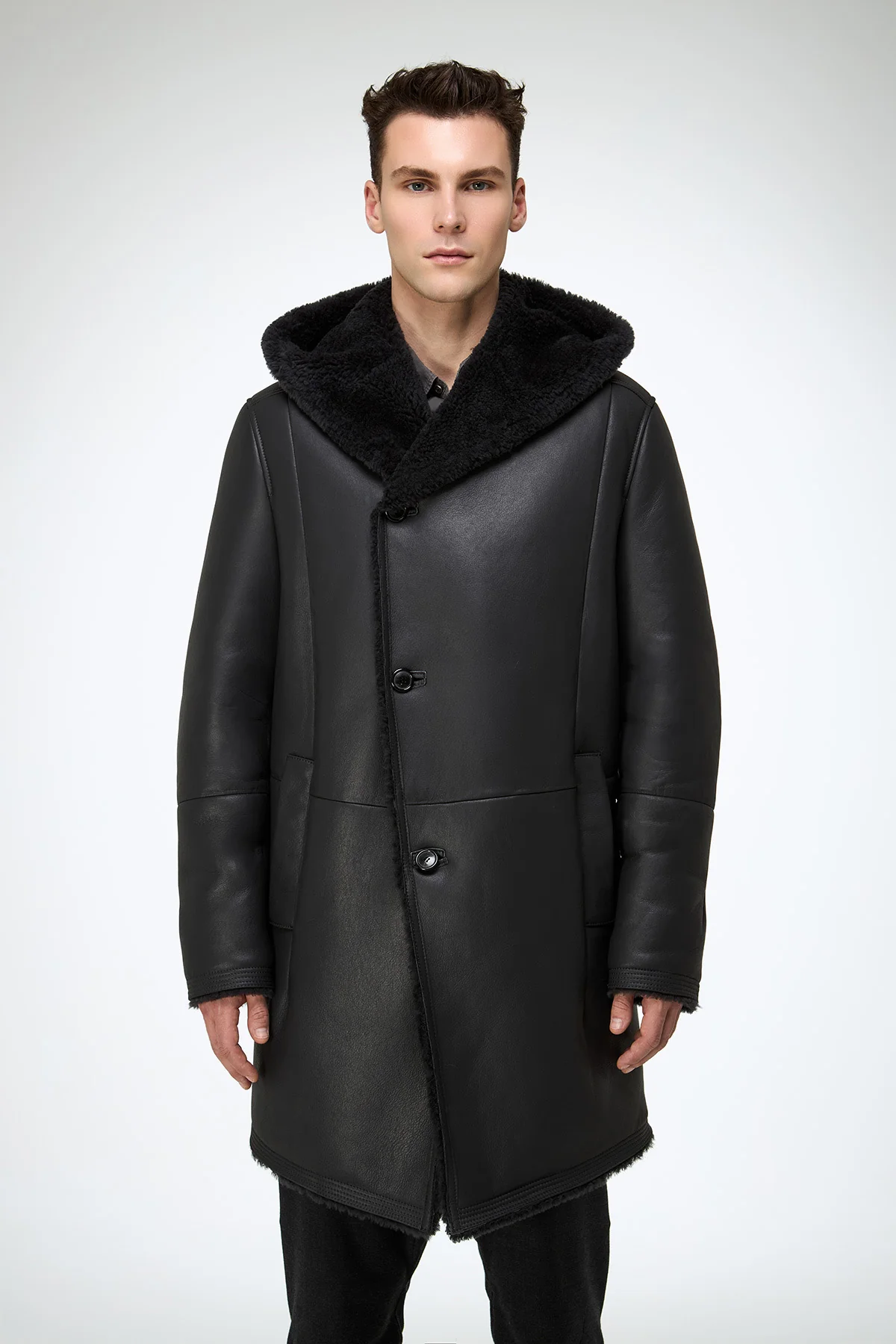 Teo - Anthracite Shearling Coat - Image 2